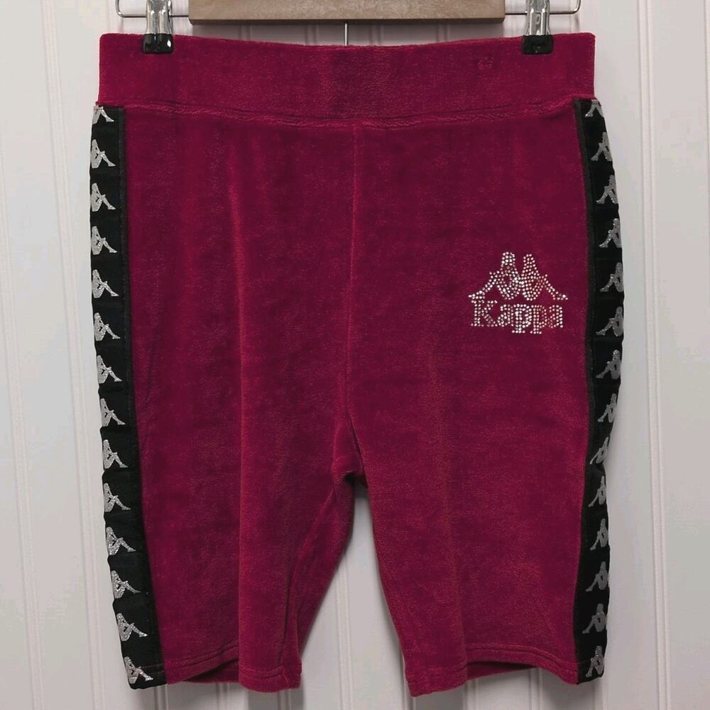 NWT Kappa 222 Banda Saxeever Biker Shorts Womens XL Red Velour Bling Skin Fit